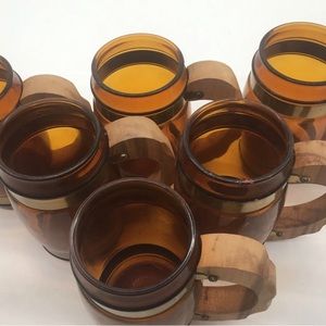 Siesta Ware Amber brown 6 count Vintage Mugs Wooden Handles Excellent Preloved